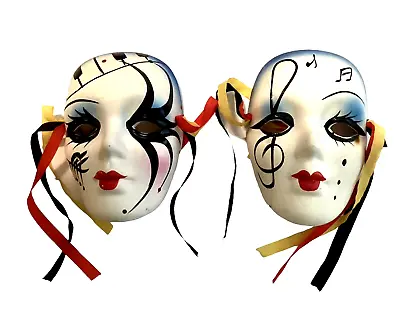 2 Masquerade Painted Face Masks Wall Decor Music Theater (1 Cracked/glued) • $6.75