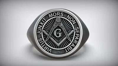 Freemason Square Compasses Gimmel Symbol Ring Master Masonry Signet Ring For Men • $223.54