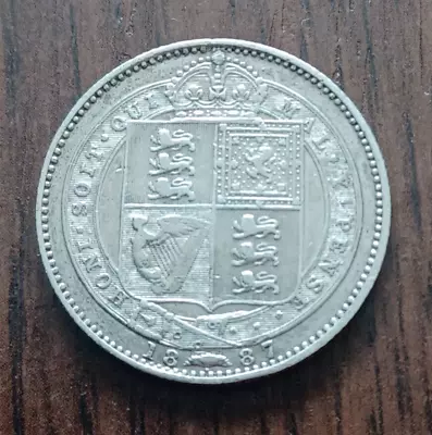 1887 Queen Victoria Jubilee Head One Shilling 925 Silver.   Good Condition. • £11.99