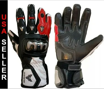 Motorbike Motorcycle Gloves Bike Real Leather CE Armored Knuckle Pro- Size L • $36