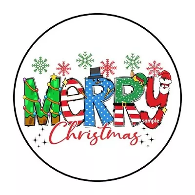 30 Merry Christmas Envelope Seals Labels Stickers 1.5  Round Snowflakes • $2.64