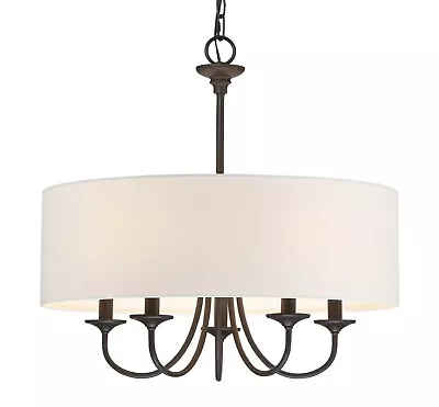 Kira Home Quinn 21  Traditional 5-Light Chandelier + White Linen Drum Shade Oil • $53.20