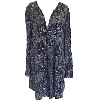 Tigerlily Womens Paisley Long Sleeve Short Dress Size 10 Blue Boho Hippy • $39.95
