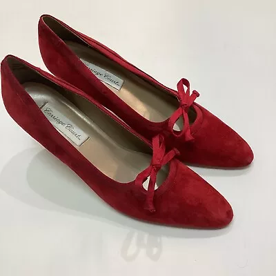 Vintage Carriage Court Lara Red Suede Heel With Bow Women’s Size 8.5 Shoe Party • $48.40