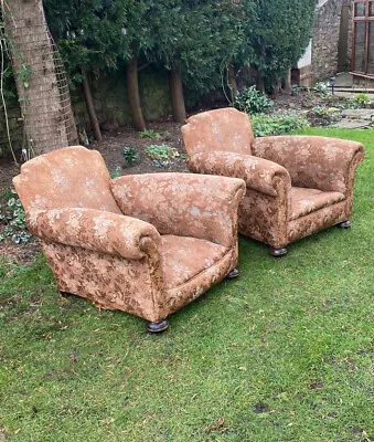 £295 • Buy Antique Pair Of Victorian Upholstered Easy Armchairs For Reupholstery