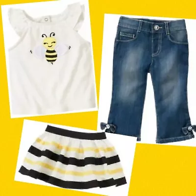$48.99 • Buy NWT Girls 18-24 Gymboree “BEE CHIC” Cotton Off-White Wing TOP Ribbon SKIRT JEANS