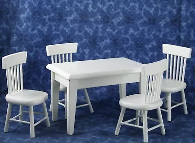 Dollhouse Miniature Wood Dining Room SET ~ Table & 4 Chairs 1:12 White • $12.99