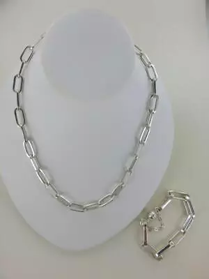 Milor Sterling Silver Paperclip Necklace & Bracelet Set Cable Chain 18 /7  40.8g • $79.99