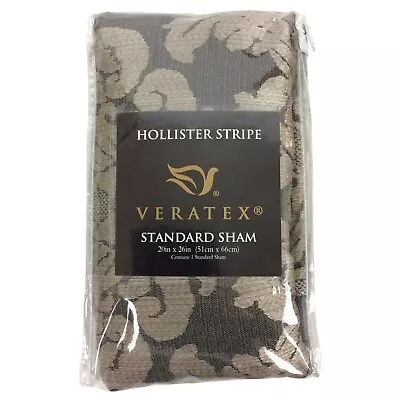 Veratex Hollister Stripe Single Standard Sham 20x26 Floral Damask Black Beige • $24.99