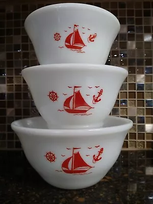 Vintage MCKEE RED SHIPS SAIL BOAT MIXING BOWLS (3) 9  8  7  • $85