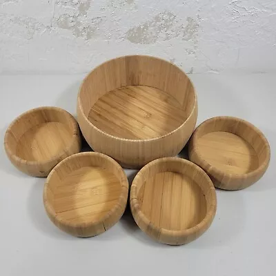 Vintage Wooden Salad Bowl Set Of 5 Natural Wood Serving Holidays Entertaining • $20.70