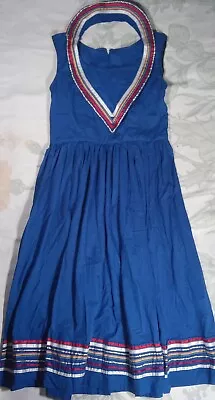 VTG XL Handmade Blue Western Square Dance Circle Skirt Folk Dress Hippie Boho • $39.95