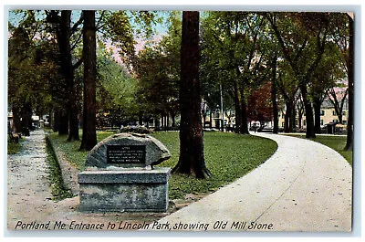 1911 Entrance To Lincoln Park Showing Old Mill Stone Portland ME Postcard • $9.74