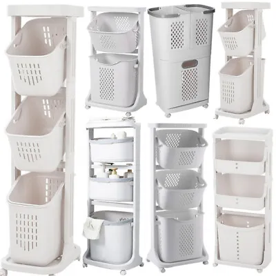 Rolling Laundry Sorter Cart Washing Basket Clothes Hamper Storage Bin On Wheels • £27.94