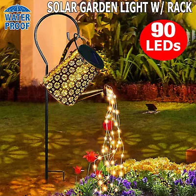 Solar Powered Garden Watering Can 90 LED String Light Outdoor Hollow Lamp Decor • £13.90