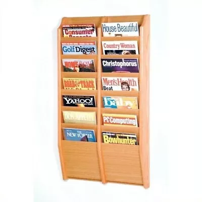 Pemberly Row 14 Pocket Wall Mount Magazine Rack In Light Oak • $182.90