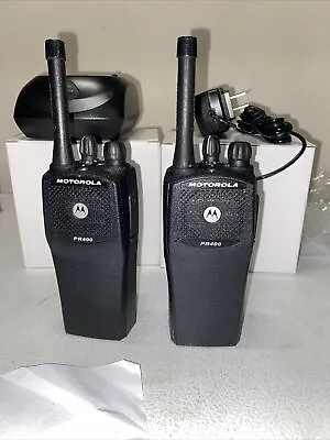2 Motorola PR400 UHF 16 Channel Two-Way Radios AAH65RDC9AA2AN Chargers Batteries • $250