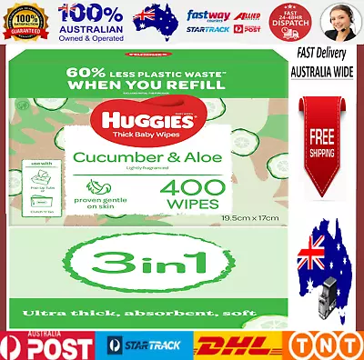 HUGGIES Baby Wipes Cucumber And Aloe Vera Baby Wipes 400 Wipes Refill Pack • $22.37