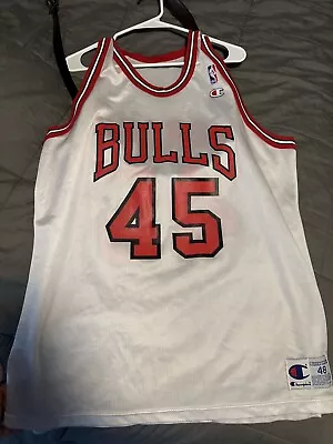 Michael Jordan Champion White Bulls Jersey #45 Sz 48 • $50