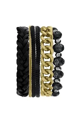 Ed Hardy Mens Tiger Eye Beads Vegan Leather Multi-Layered Stackable Bracelet Set • $16.99