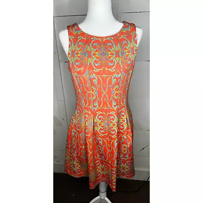 Gabby Skye Fit & Flare Sleeveless Dress Women's 6 Orange Multicolor Print • $7.50