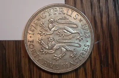 1928 Cyprus 45 Piastres High Grade Silver Crown AU++ • $169