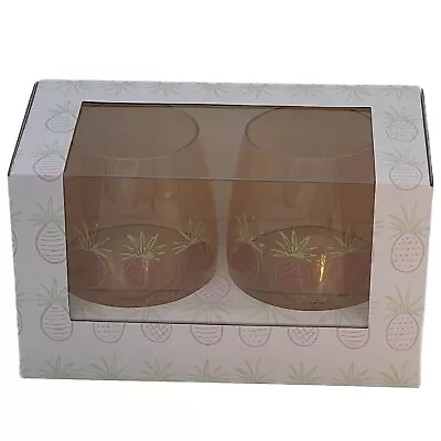 Island Haus Tumblers Glasses Stemless Wine Pink Pineapple Printed Two Pack Beach • $12.95