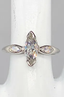 Vintage 1930s $8000 1.50ct Marquis Natural Diamond 3 Stone Platinum Wedding Ring • $2450