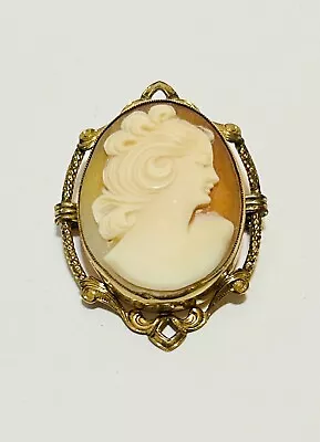 Vintage Antique 12k Yellow Gold Filled Carved Shell CAMEO Brooch Pendant 1.5” • $19.99