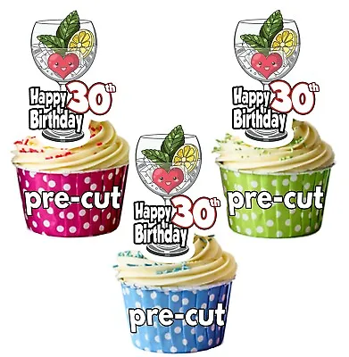 PRECUT Gin & Tonic Themed Birthday 12 Cup Cake Toppers Decorations ANY AGE • £3.75