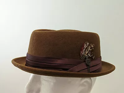 Brixton Stout Fedora Hat Ribbon Feather Hat Brown Men's Size Medium 7 1/4 • $39