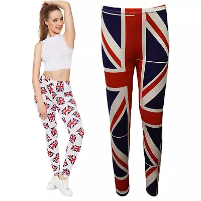 Women's Union Jack England British UK Flag Print Stretch Pants Ladies Leggings • £9.99