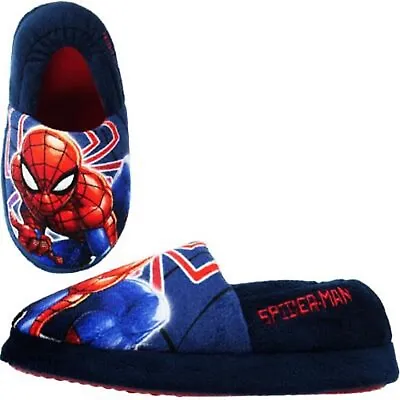 Boys Marvel Spiderman Character Lined Slip On Novelty Slippers Kids Uk Sze 8-2 • £12.49
