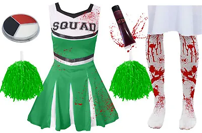 Girls Green Cheerleader Zombie Childs School Fancy Dress Costume Halloween Teen • £10.99