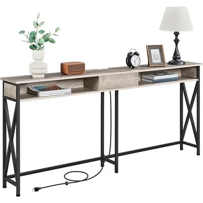 71in Sofa Table With Outlets Long Console Table For Entryway Living Room Gray • $79.99