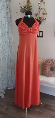 Vintage 70's Halter Maxi Dress Empire Evening Gown Spicy Orange S • $40