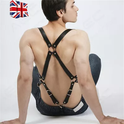 Sexy Gay Men Chest Harness Body Muscle PU Leather Strap Underwear Suit Clubwear • £11.47