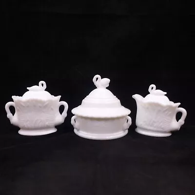 Vintage WESTMORELAND Milk Glass SWAN/CATTAIL Sugar Bowl Creamer Butter Dish SET • $60