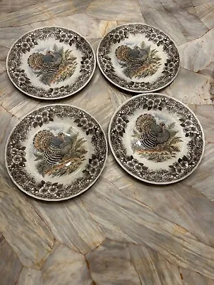 Queens Myott Factory Churchill Thanksgiving Turkey Dinner Plates Set Of 4 • $89.99