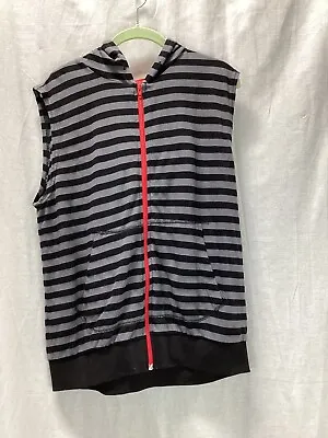 RUDE Men’s Sleeveless Hoodie Sz M Zip Up Striped Black Gray Tank Top 3121 • $18