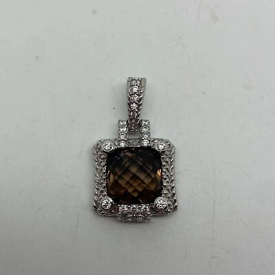 $99.99 • Buy Ladies Sterling Silver Smokey Quartz & CZ Judith Ripka Pendant