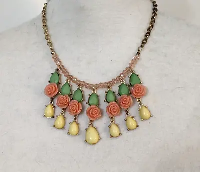 $29.99 • Buy Vintage Marked NY Teardrop Cabochons & Roses Gold Tone 18  Necklace