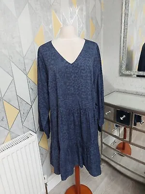 £6.50 • Buy Leopard Print Dress Size 20 Tiered Long Sleeved  Blue