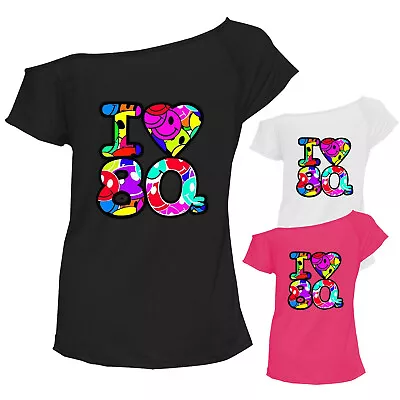 Women's Ladies Multi I Love The 80s Fancy Dress Hen Party Retro T-Shirt Top 8-26 • £9.99