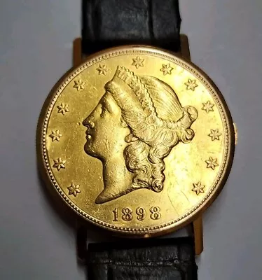 Vintage Omega 18k Twenty Dollar $20 Gold Liberty Coin Watch Dated 1898 • $2395