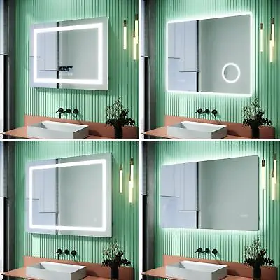 Modern Bathroom LED Mirror Illuminated Lights With Shaver Socket Wall Mounted • £73.99