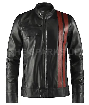 Mens Death Race Movie Costume Frankenstein Casual Biker Genuine Leather Jacket • £152.99