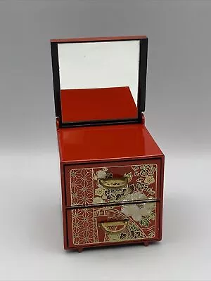 Vintage Japanese Plastic Red Lacquer Mini Chest Of Drawers Vanity Box W Mirror • $75