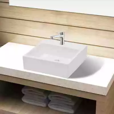 VidaXL Ceramic Bathroom Sink Basin With Faucet Hole White Square • $83.59