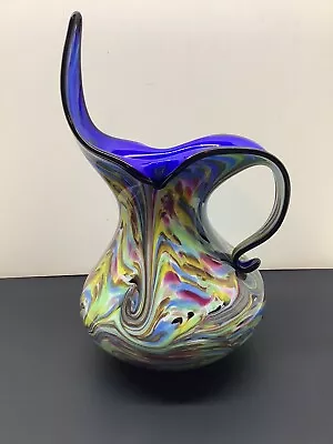 Vintage Murano Swirl Cased Pitcher Vase Italian Art Glass Large 14” ESTATE • $199.99